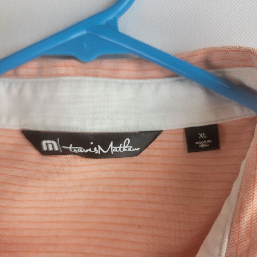 Travis Mathew Mens Size XL Orange Striped Cotton Poly Golf Polo - Picture 4 of 9